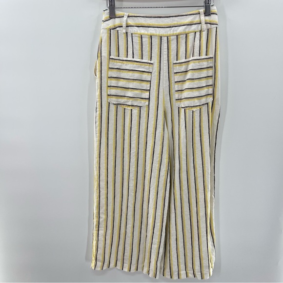 MISS SELFRIDGE Yellow Striped Crop Wide Leg Linen Style Trousers Size 4 - Picture 10 of 14
